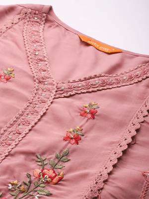 Floral Embroidered Thread Work Kurta with Trousers & With Dupatta 2