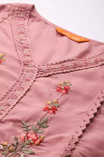 Floral Embroidered Thread Work Kurta with Trousers & With Dupatta