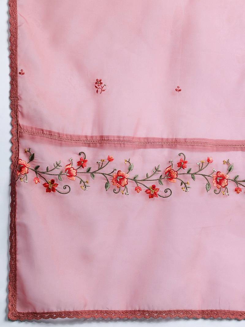 Floral Embroidered Thread Work Kurta with Trousers & With Dupatta