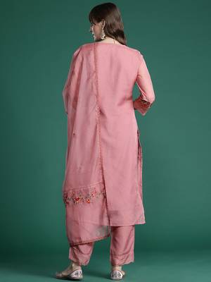 Floral Embroidered Thread Work Kurta with Trousers & With Dupatta 7
