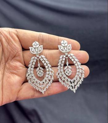 Luxury CZ Bridal Necklace Set, Rhodium Plated Brass, Teardrop Floral Design 4