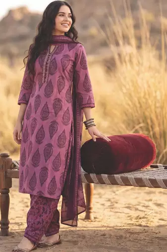 Women Printed Regular Sequinned Pure Cotton Kurta with Salwar & With Dupatta