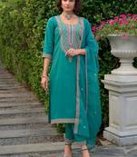 Ethnic Motifs Yoke Design Straight Kurta with Trousers & Dupatta