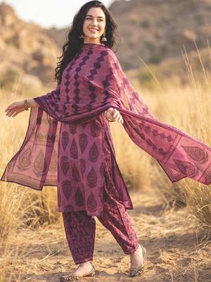 Women Printed Regular Sequinned Pure Cotton Kurta with Salwar & With Dupatta 3
