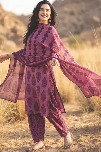 Women Printed Regular Sequinned Pure Cotton Kurta with Salwar & With Dupatta