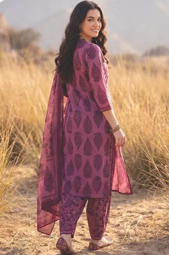 Women Printed Regular Sequinned Pure Cotton Kurta with Salwar & With Dupatta