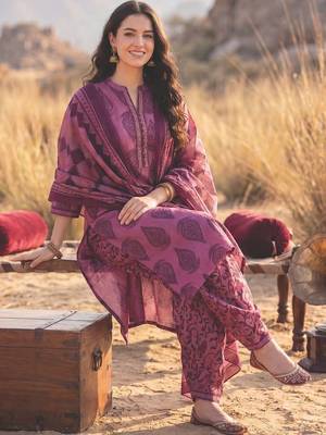 Women Printed Regular Sequinned Pure Cotton Kurta with Salwar & With Dupatta 5
