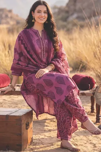 Women Printed Regular Sequinned Pure Cotton Kurta with Salwar & With Dupatta