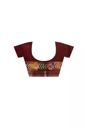 elegant brown silk blend saree with hand-painted floral art & golden zari border