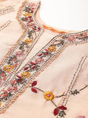 floral embroidered thread work  cotton kurta with trousers & with dupatta 2