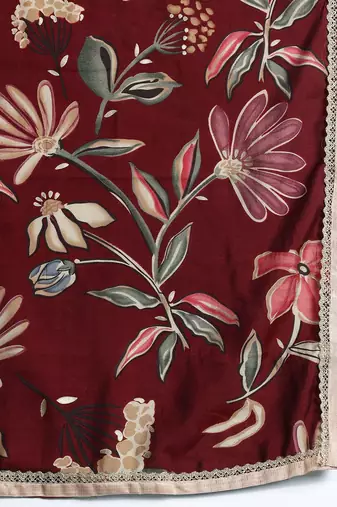 Floral Embroidered Thread Work Pure Cotton Kurta with Trousers & With Dupatta