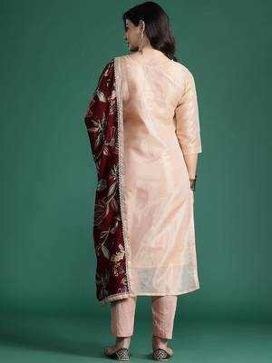 floral embroidered thread work  cotton kurta with trousers & with dupatta 6
