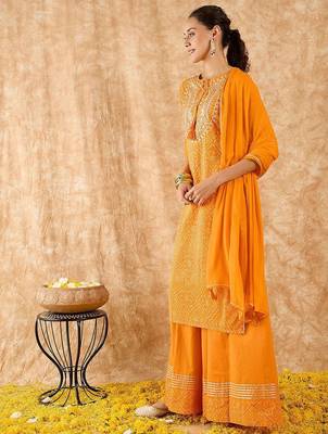 Bandhani Printed Straight Gotta Patti Kurta with Skirt & Dupatta 5