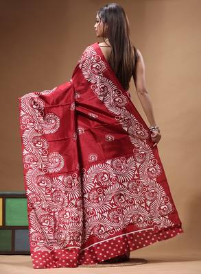 elegant maroon printed silk blend saree with white paisley print 3