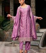 Floral Embroidered Regular Thread Work Straight Kurta with Trousers & Dupatta