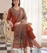 Women Ethnic Motifs Embroidered Regular Thread Work Pure Cotton Kurta with Trousers & With Dupatta