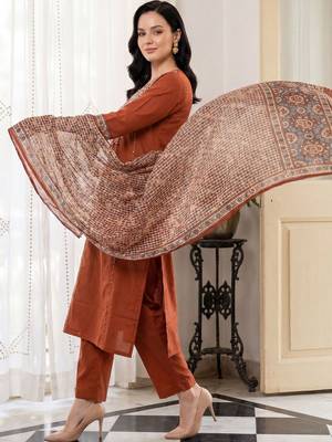 Women Ethnic Motifs Embroidered Regular Thread Work Pure Cotton Kurta with Trousers & With Dupatta 3