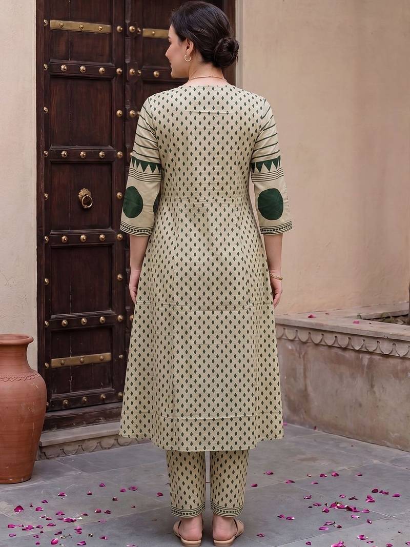 Women Printed Regular Pure Cotton Kurta with Trousers & With Dupatta