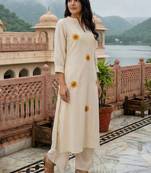 Women Floral Embroidered Regular Thread Work Pure Cotton Kurta with Palazzos