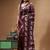 coffee brown silk blend stitch saree with offwhite hand-embroidered floral pallu