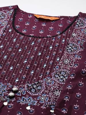 Ethnic Motifs Printed Mirror Work Pure Cotton Kurta with Trousers & With Dupatta 2