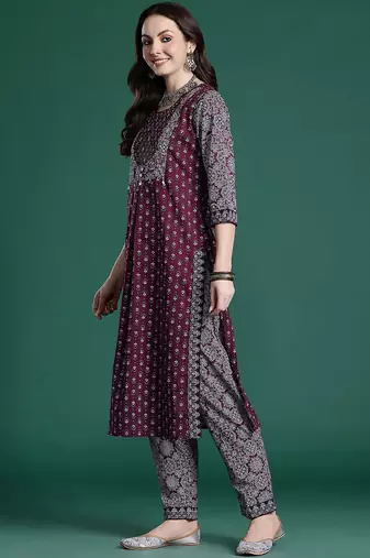 Ethnic Motifs Printed Mirror Work Pure Cotton Kurta with Trousers & With Dupatta