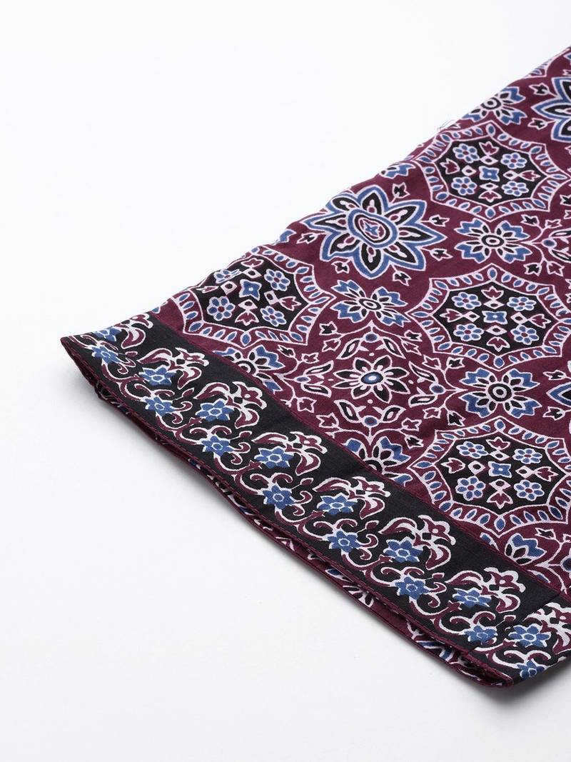 Ethnic Motifs Printed Mirror Work Pure Cotton Kurta with Trousers & With Dupatta