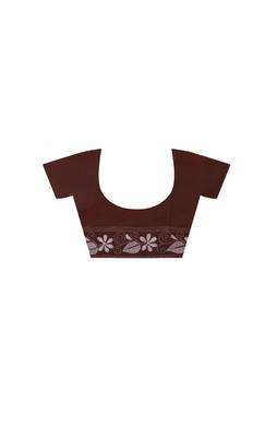 coffee brown silk blend stitch saree with offwhite hand-embroidered floral pallu 4
