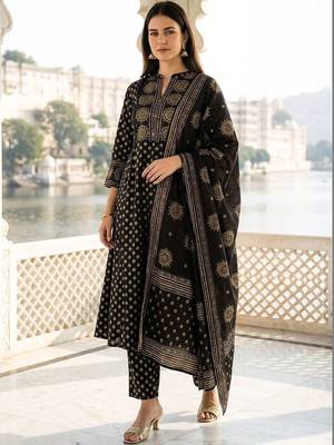 Women Ethnic Motifs Printed Regular Pure Cotton Kurta with Trousers & With Dupatta 1