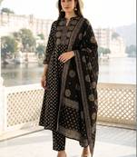 Women Ethnic Motifs Printed Regular Pure Cotton Kurta with Trousers & With Dupatta