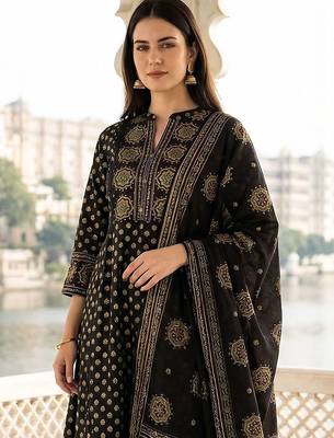 Women Ethnic Motifs Printed Regular Pure Cotton Kurta with Trousers & With Dupatta 2