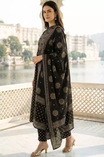 Women Ethnic Motifs Printed Regular Pure Cotton Kurta with Trousers & With Dupatta