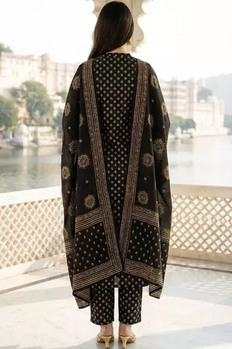 Women Ethnic Motifs Printed Regular Pure Cotton Kurta with Trousers & With Dupatta