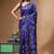 royal blue silk blend stitch saree with beige hand-embroidered floral pallu