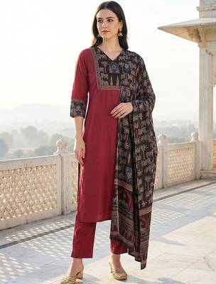 Women Ethnic Motifs Regular Pure Cotton Kurta with Trousers & With Dupatta 1