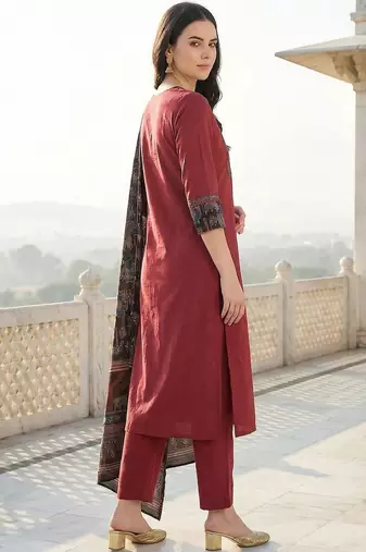 Women Ethnic Motifs Regular Pure Cotton Kurta with Trousers & With Dupatta