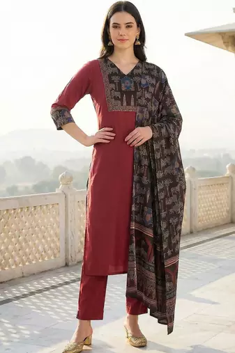 Women Ethnic Motifs Regular Pure Cotton Kurta with Trousers & With Dupatta