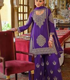 Ethnic Motifs Embroidered Chinon Beads And Stones Kurta With Palazzos & Dupatta
