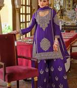 Ethnic Motifs Embroidered Chinon Beads And Stones Kurta With Palazzos & Dupatta