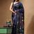 navy blue silk blend stitch saree with multicolor hand-embroidered floral pallu