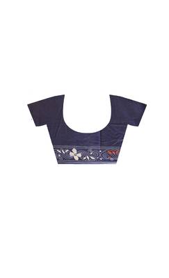 navy blue silk blend stitch saree with multicolor hand-embroidered floral pallu 4