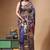 elegant medium purple silk blend saree with multicolor hand-painted floral art & rich golden zari border