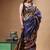 elegant medium purple silk blend saree with multicolor hand-painted floral art & rich golden zari border