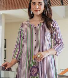 Floral Printed Notch Neck A Line Pure Cotton Kurta With Trousers