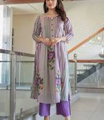 Floral Printed Notch Neck A Line Pure Cotton Kurta With Trousers
