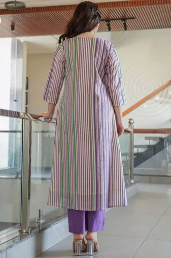 Floral Printed Notch Neck A Line Pure Cotton Kurta With Trousers