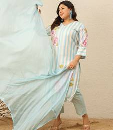 Plus Size Printed Regular Pure Cotton Kurta with Trousers & With Dupatta