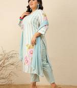 Plus Size Printed Regular Pure Cotton Kurta with Trousers & With Dupatta