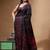 black silk blend stitch saree with red hand-embroidered floral pallu