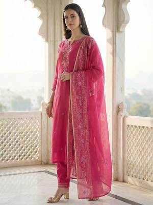 Women Ethnic Motifs Embroidered Regular Thread Work Kurta with Trousers & With Dupatta 1